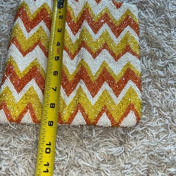 Moyna Beaded Clutch Satin Lining Orange, Yellow, And White Evening Bag, Zipper - Picture 5 of 10